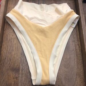 Aerie Cream and Yellow High-Waisted Bikini Bottom